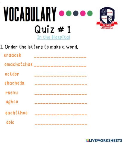 Vocabulary Quiz - 1 Unit 7: In the Hospital