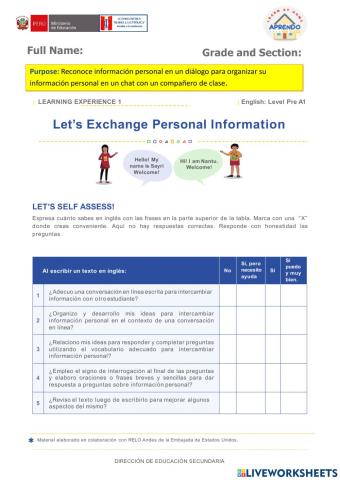 Activity 1: My Personal Information