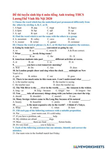 Đề thi thử vào 6 Lương Thế Vinh (2)