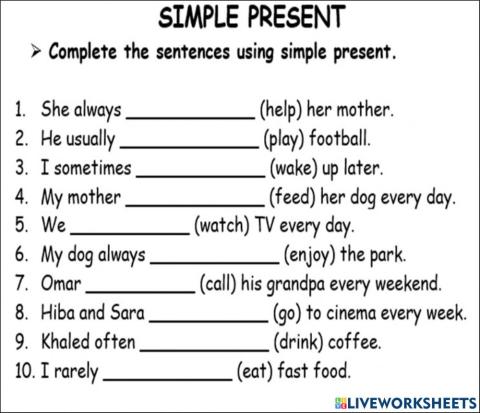 HW APR 7th SIMPLE PRESENT