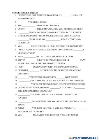 Modální Způsobová slovesa Would could should