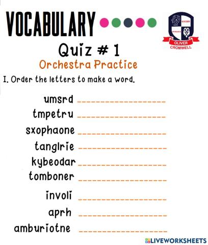 Voabulary Quiz -1: Unit 7 -Orchestra Practice-