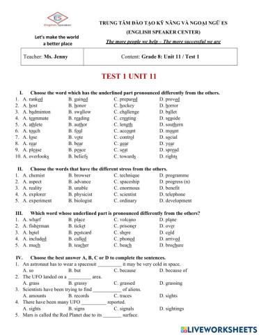 G8 - Unit 11: TEST 1