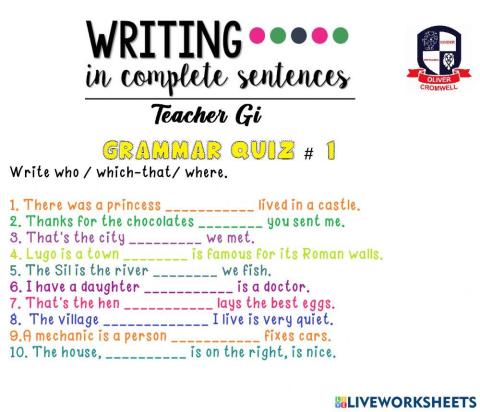 Quiz -1 Relative Clauses -Who, which-that, where-