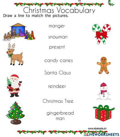 Christmas vocabulary listen and match