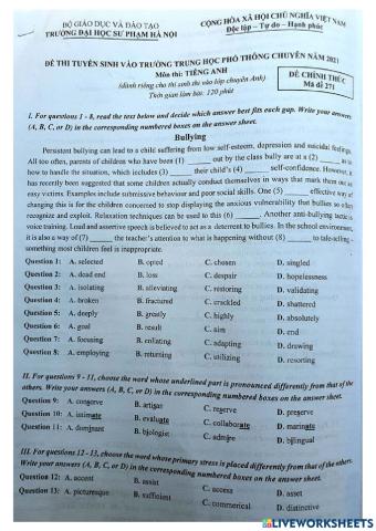 Đề chuyên SP HN 2021