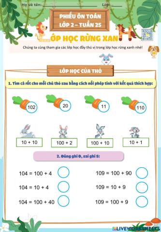 Lớp 2 - Toán - Tuần 25 - Đề 1