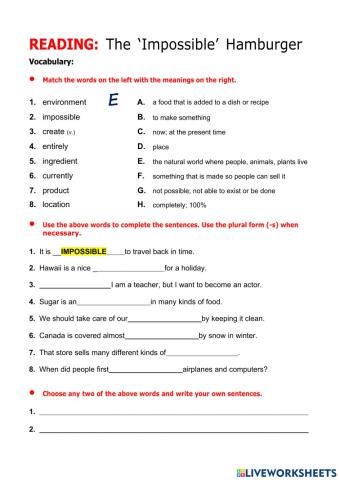 BUSINESS ENGLISH Reading - The impossible hamburger - A2
