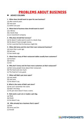 Business english - reading problem about business 1 - a2