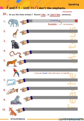 FF 1 - Unit 11 - I don't like elephants - Speaking