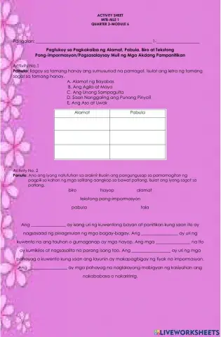 Pagtukoy sa Pagkakaiba ng Alamat, Pabula, Biro at Tekstong Pang-impormasyon-Pagsasalaysay Muli ng Mga Akdang Pampanitikan