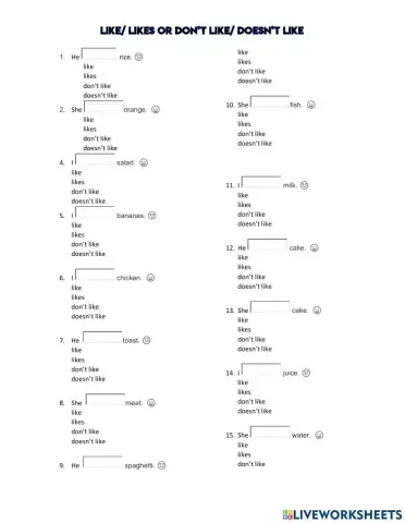 Like- likes or don't like- doesn't like