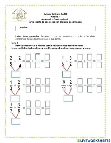 Suma y resta de fracciones con diferente denominador