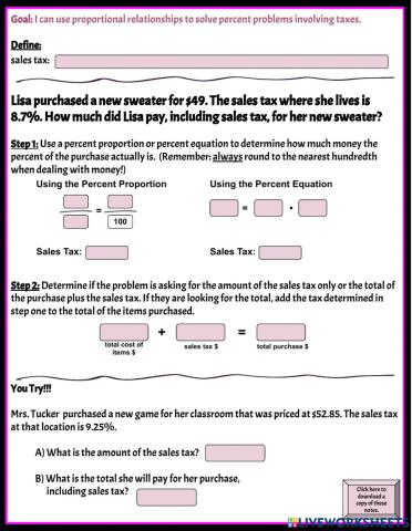 Percents & Sales Tax Notes