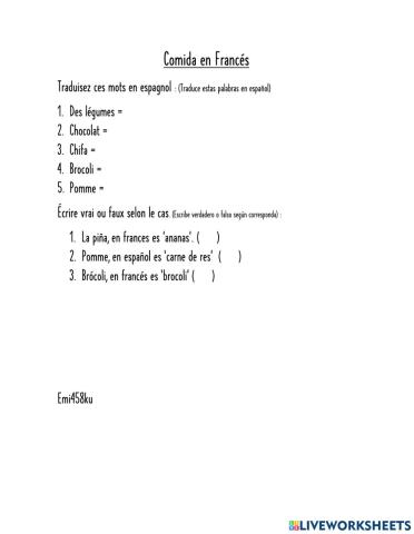 Comida en Francés