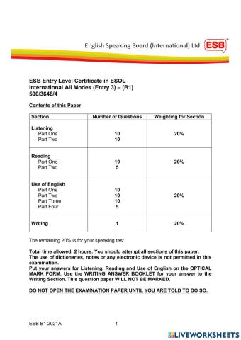 ESB B1 2021A LISTENING