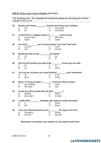 ESB B1 2021A USE OF ENGLISH