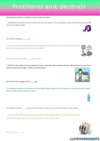 Problemes amb operacions amb decimals