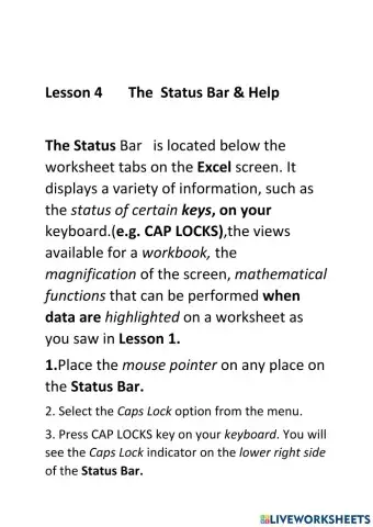 Lesson 4 The Status Bar & Help