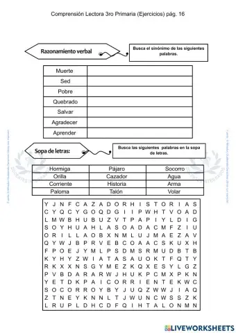 Ejerciccios de Comprensión Lectora pág. 15 - Sopa de letras