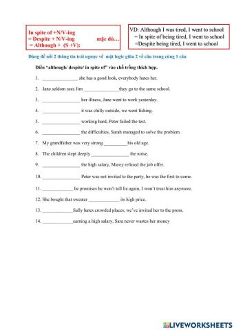 Although, in spite of, despite