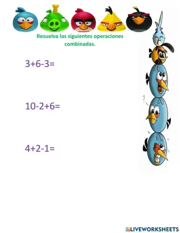 Adicion y sustraccion combinadas con numeros menor a 20