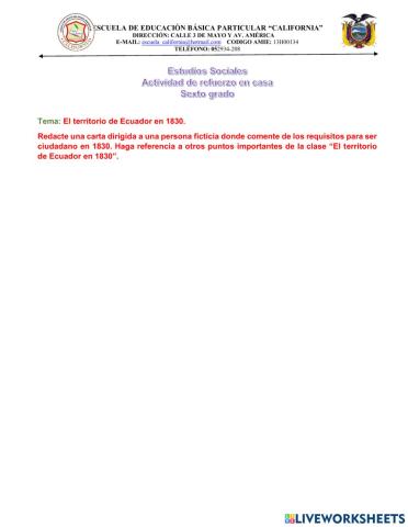 El territorio de Ecuador en 1830.