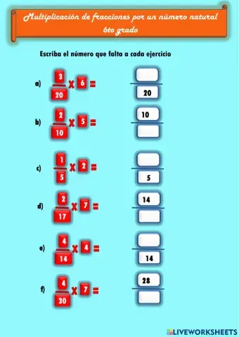 Multiplicación de fracciones por un número natural 6°