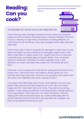 Can You Cook? - A1 Reading Comprehension