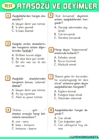 Atasözü ve Deyimler Test