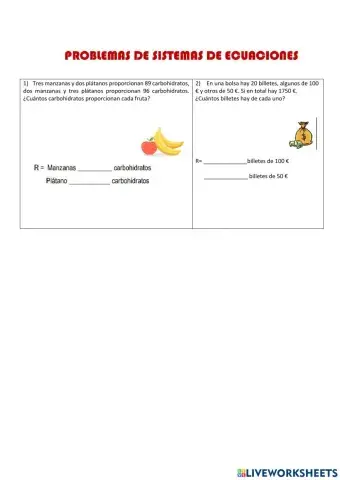 Problemas de sistemas de ecuaciones