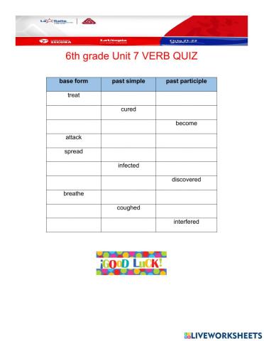 6th grade Unit 7 Verb quiz