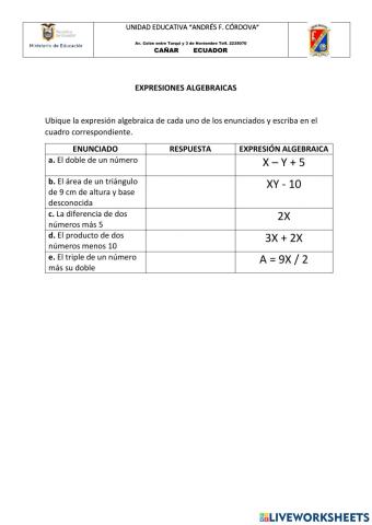 Expresiones algebraicas