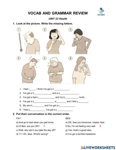 VOCAB AND GRAMMAR REVIEW UNIT 23 Health