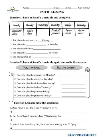 NM2 - U8 - Musical instruments and timetable