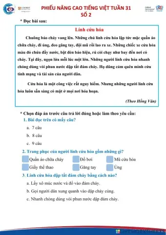 Phiếu TV(đọc hiểu) tuần 31