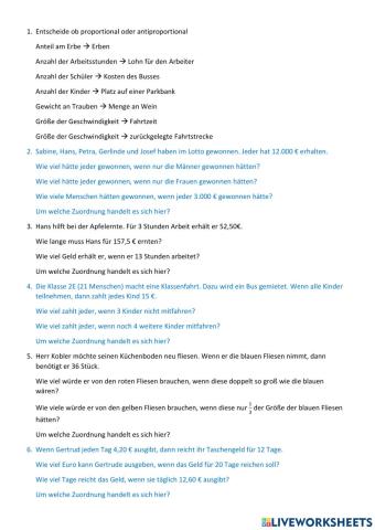 Proportionale und antiproportionale Zuordnungen