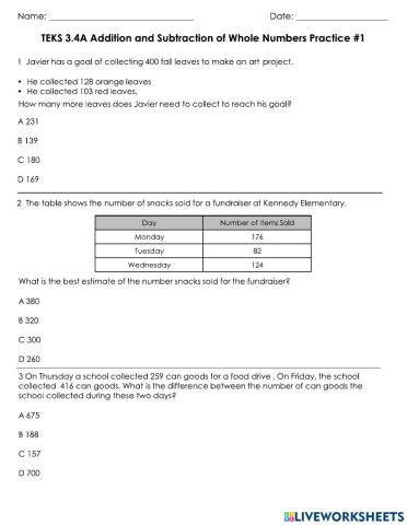 3.4a Teks Math Problems (-+)