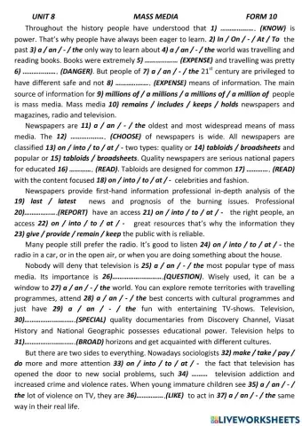 Mass Media topic wordformation prepositions