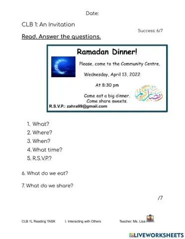 CLB 1 Reading Invitations