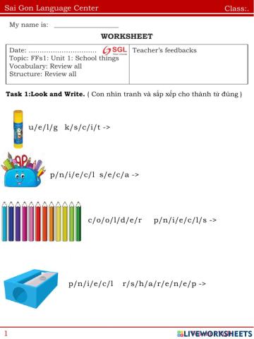 FFs1: Unit 1  School things
