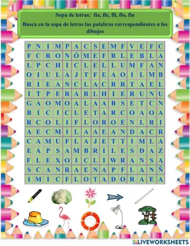 Sopa de letras (fla,fle,fli,flo,flu)