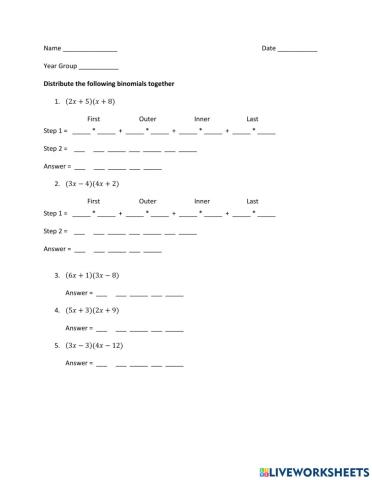 Binomials - Expand - Coefficients - Not 1