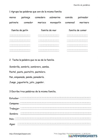 Descubro las familias de las palabras