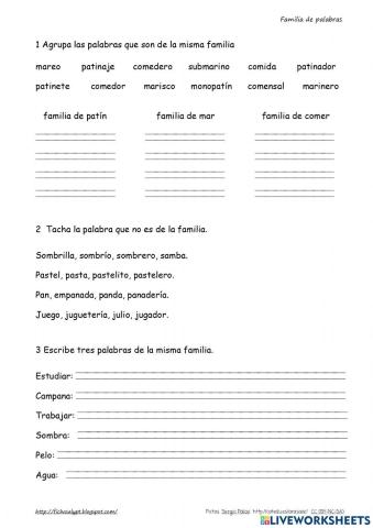 Descubro las familias de las palabras