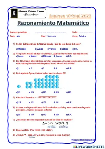 Razonamiento Matematico de 4to sec