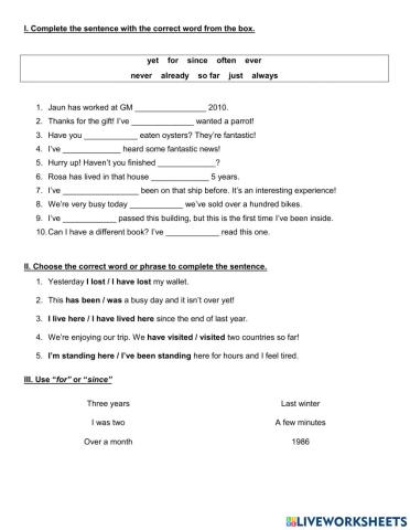 Quick quiz present perfect