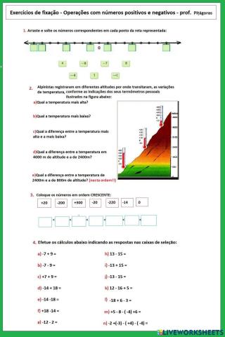 Números positivos e negativos, posição na reta e operações