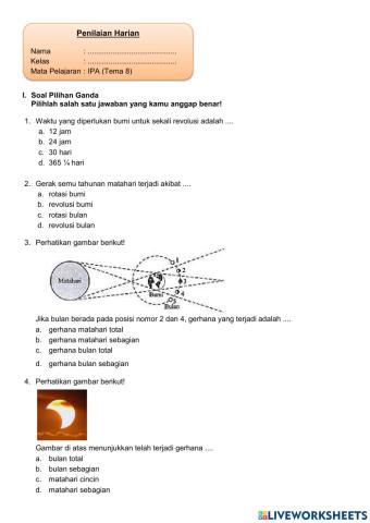 Penilaian Harian IPA Tema 8