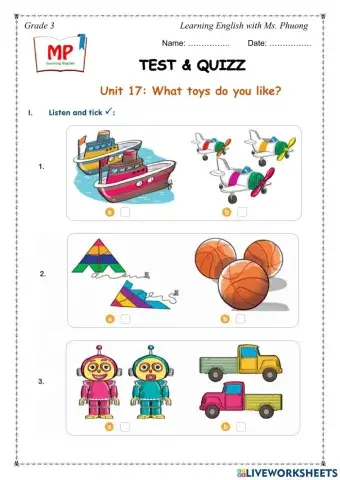 English 3 - Unit 17 - What toys do you like?